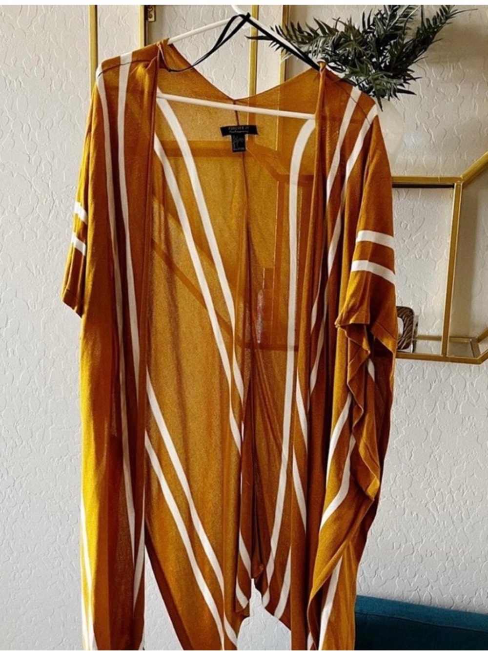 Forever 21 Yellow White Striped Shawl XS - open front, perfect for layering